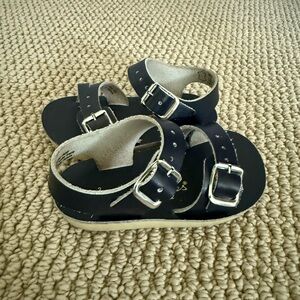 Kids Black Double-Buckle Leather Sandals